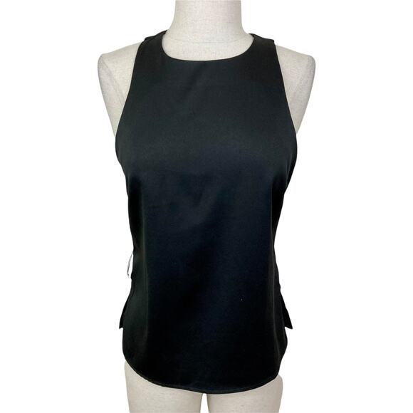 Hyfve fringed racerback tank top, dressy black matte satin women's size small - Picture 2 of 5